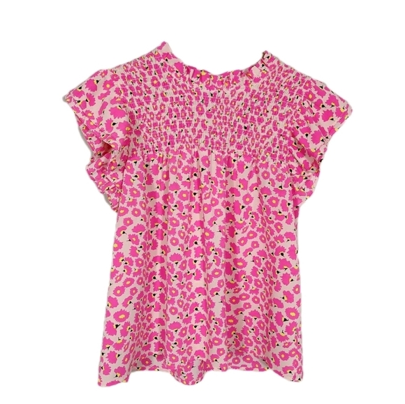 Anthropologie THML Cap Flutter Sleeve Colorful Neon Floral Top Blouse Ruffle S - Picture 1 of 8